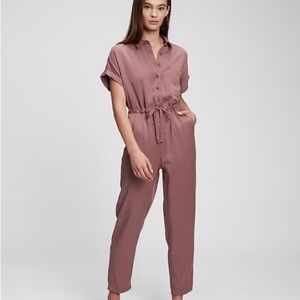 GAP Pink Jumpsuit with Tie Waist and Tapered Legs
